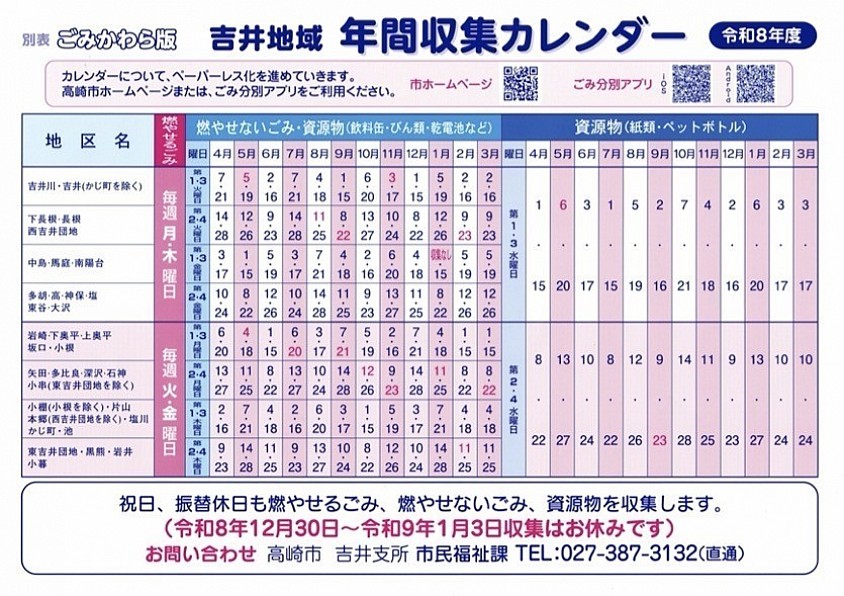 ごみカレンダー８年度